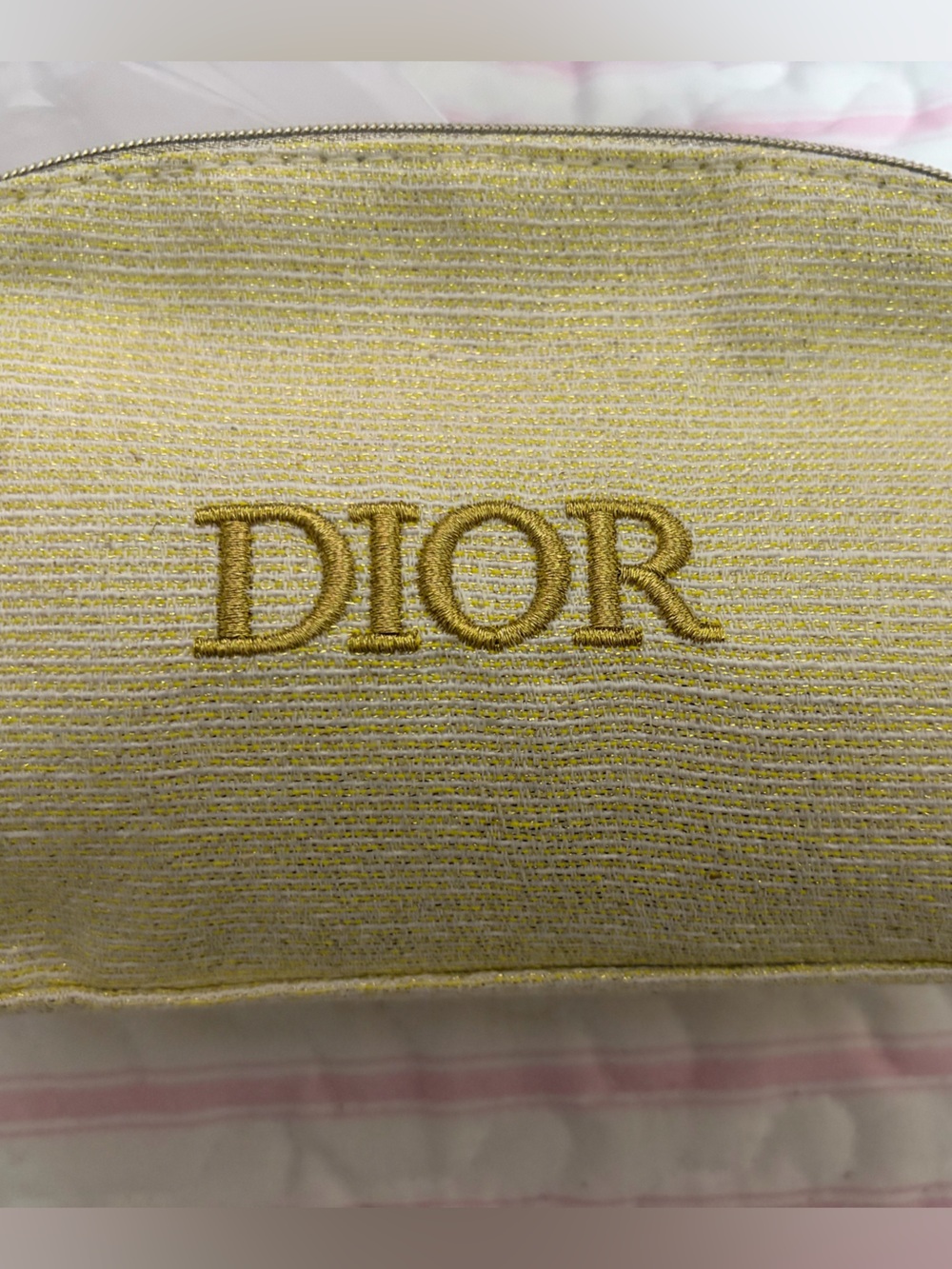 Dior Metallic Gold Embroidered Logo Pouch